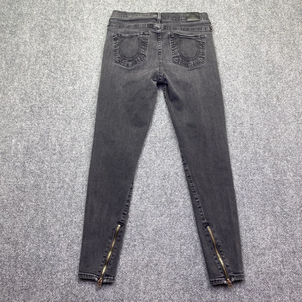 True Religion Halle Super Skinny Jeans Black Mid Rise Ankle Zip Sz 30 USA Grunge
